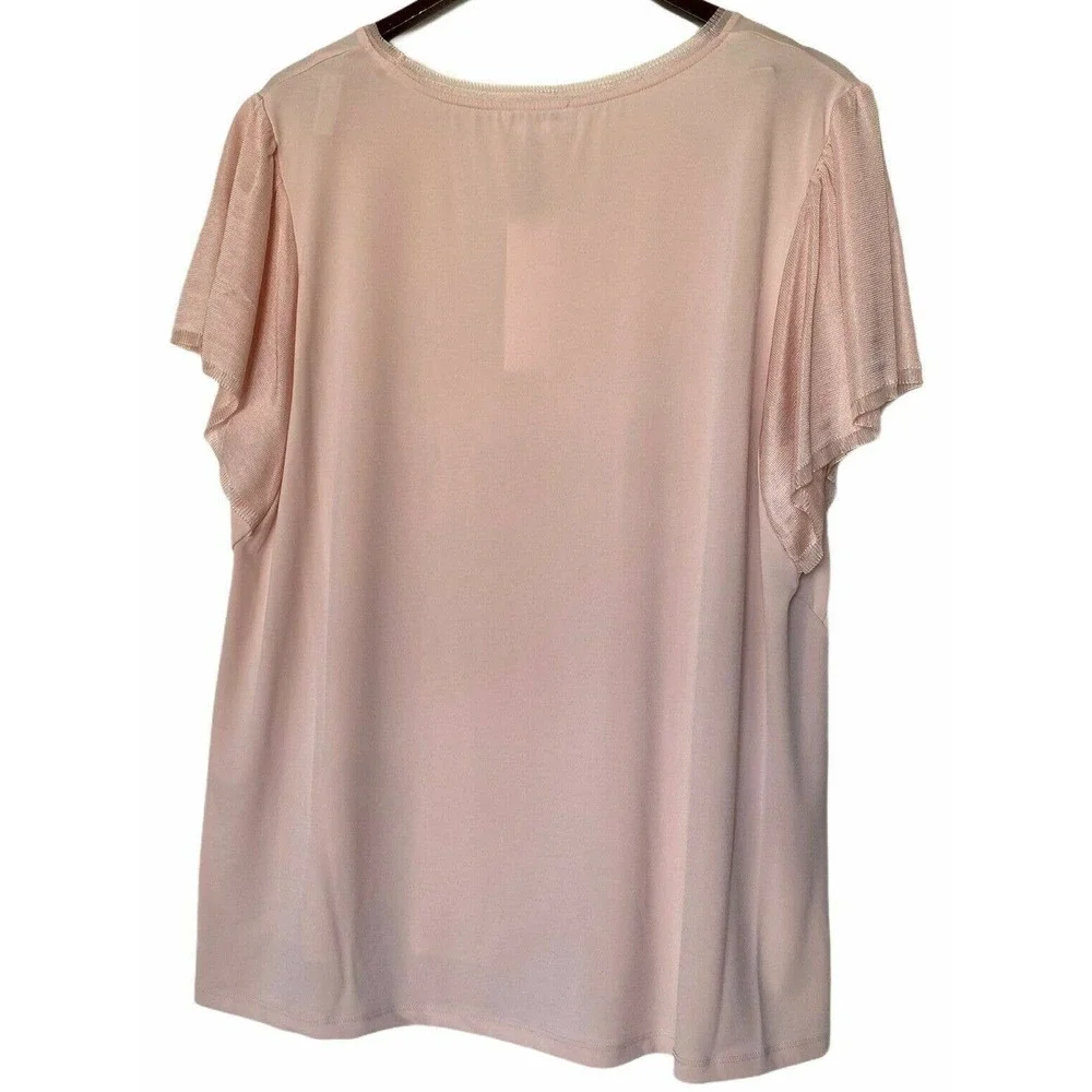 Calvin Klein Women's Top Size 2XL Short Sleeves Embellished Flutter Pink New - Picture 2 of 12